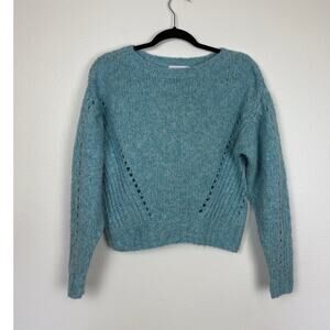 Intermix Joan Puff Sleeve Knit Turquoise Wool Blend Sweater Small